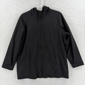 Eddie Bauer Coat‎ Womens Petite M Black Hooded Full Zip Rain Jacket Lightweight
